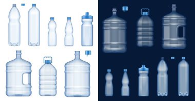 Su şişesi maketleri. Plastik içecek kapları