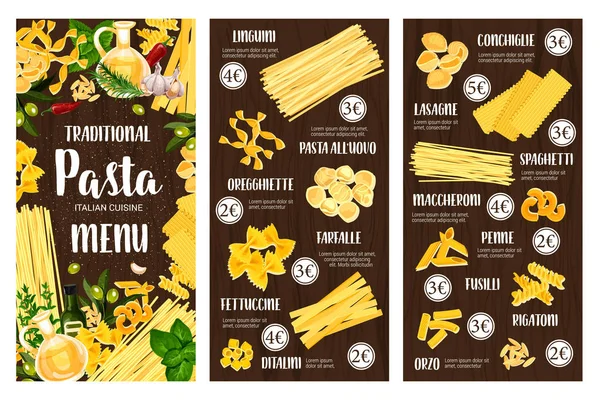 Menù di pasta italiana. Spaghetti, maccheroni, erbe — Vettoriale Stock