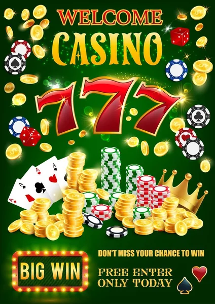 Casino juego de azar dados, fichas, cartas de juego — Vector de stock