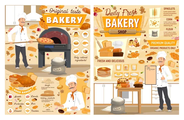 Pekařské pečivo, chléb, koláče, pekař, sladký dezert — Stockový vektor