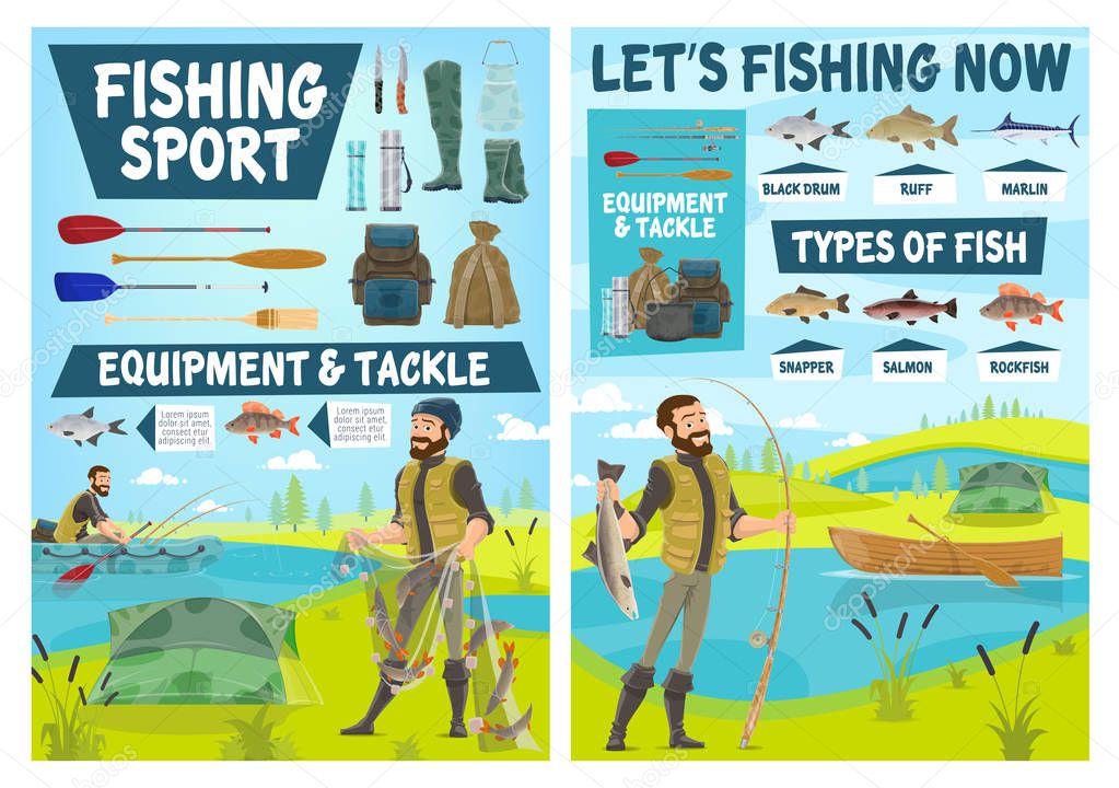 Fisherman, fish, fishing sport equipment, tackle