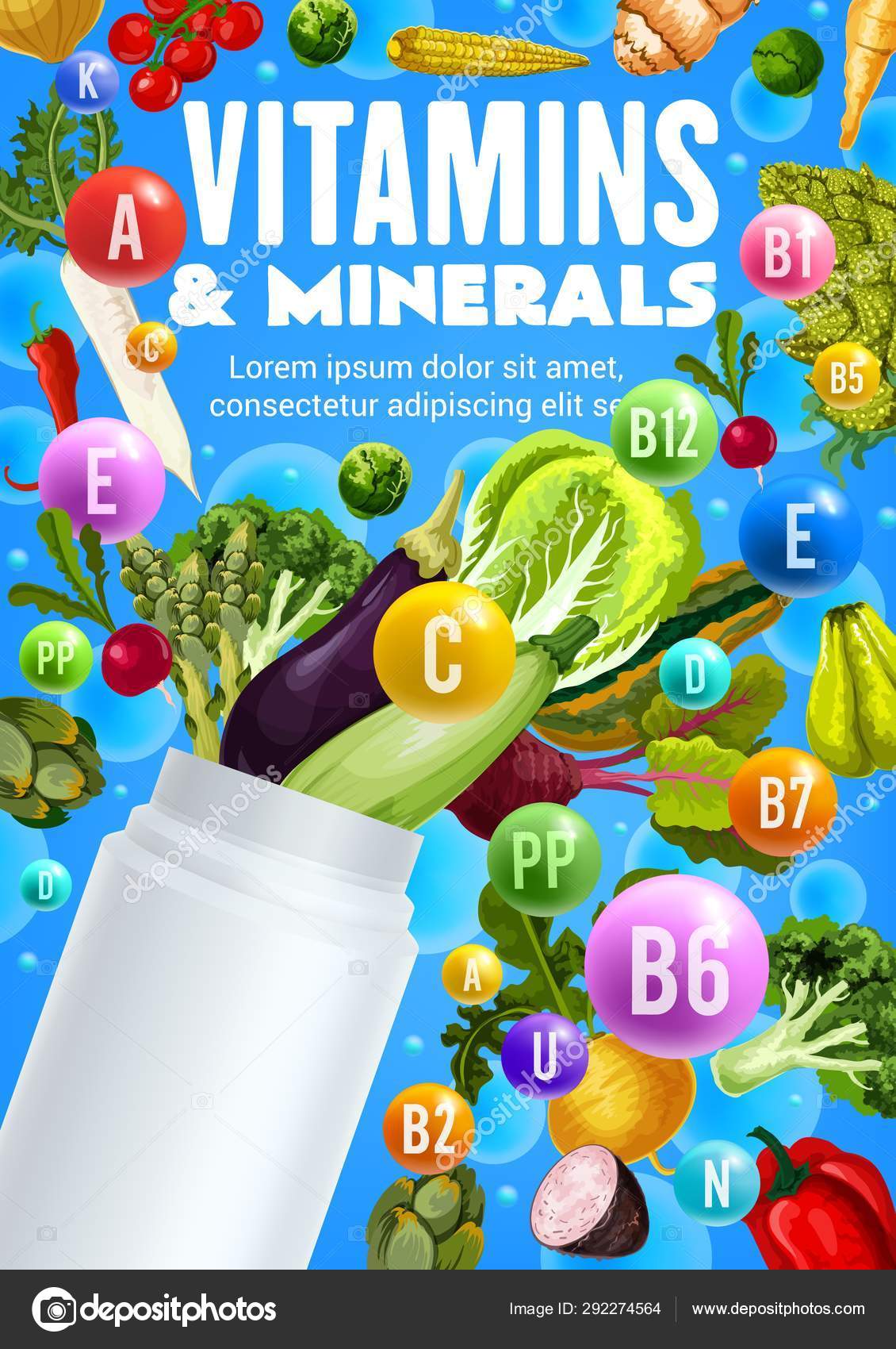 Vegetables, vitamins and minerals plastic bottle Stock Vector Image by