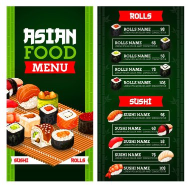 Pirinç ve balık ile Japon suşi rulo ve nigiri