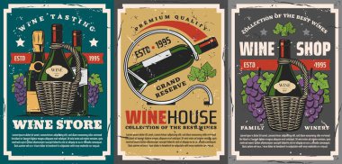 Şarap ve şampanya şişeleri, üzümler, asma. Şaraphane