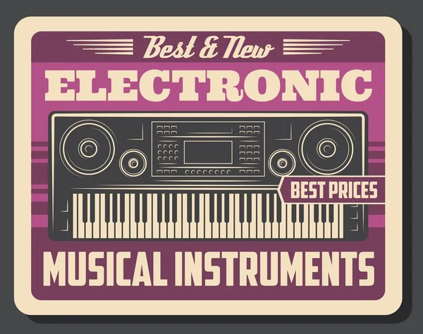 Синтезатор ретро-электронный музыкальный инструмент — стоковый вектор