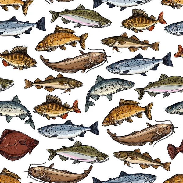 海魚、海の魚介類、海洋動物のパターン — ストックベクタ