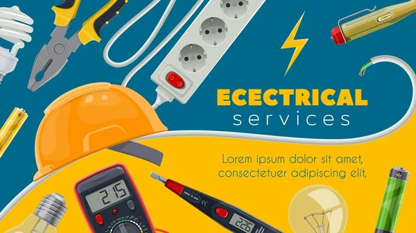 Alimentación eléctrica, cable de energía, probador, bombillas — Archivo Imágenes Vectoriales