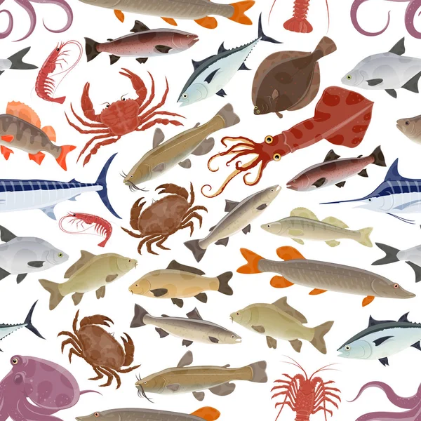 Fruits de mer, poisson avec crabe, saumon, poulpe — Image vectorielle