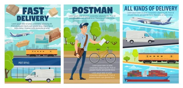 Postane, posta teslimatı, postacı — Stok Vektör