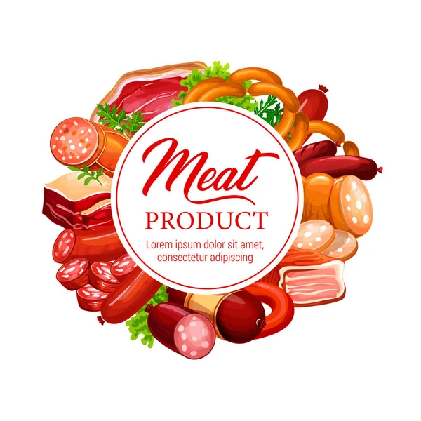 Kött korv, skinka, salami, bacon med salladsblad — Stock vektor