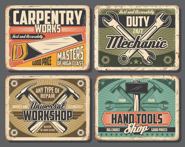 Herramientas manuales, martillos, palas, sierras y llaves — Archivo Imágenes Vectoriales