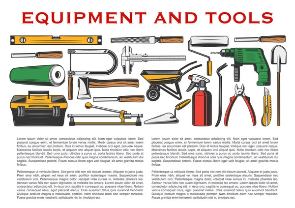 Outils, marteau, perceuse, pelle, brouette et hache — Image vectorielle