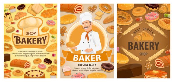 Bread, croissant, cake, baguette, donut, baker