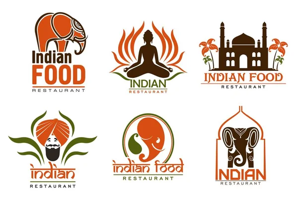 Chef gastronomique indien, Taj Mahal, lotus et éléphant — Image vectorielle