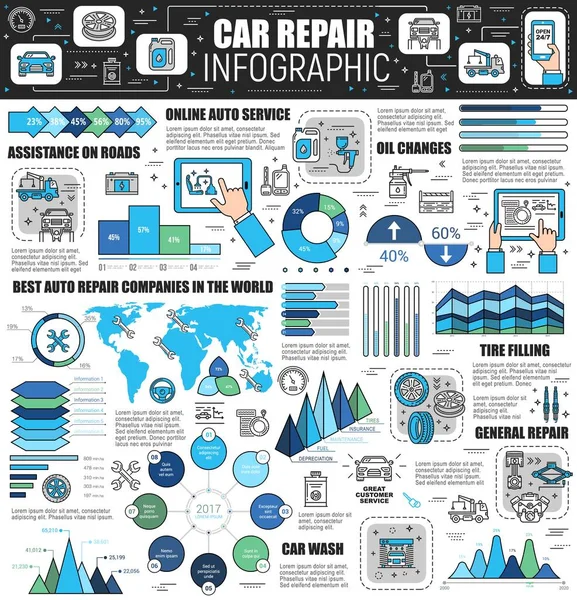 Car service infographics, auto spare parts charts — Stock Vector