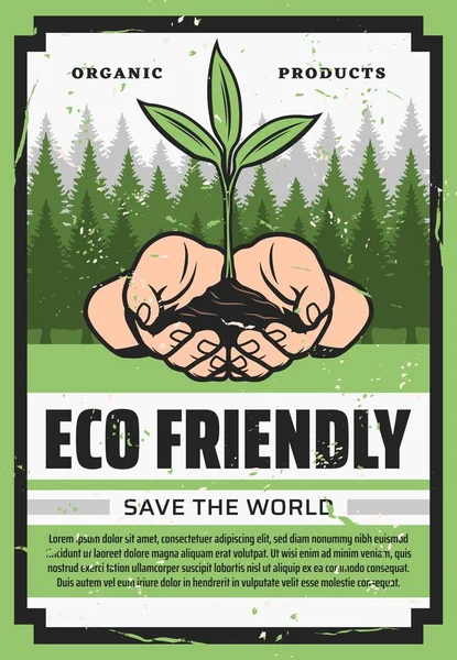 Руки с экологически чистыми растениями и деревьями. Экология — стоковый вектор