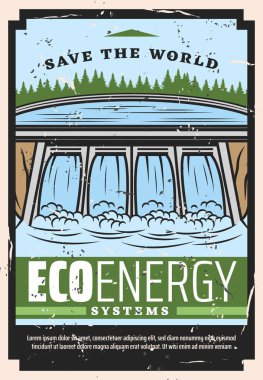 Water dam of hydro power plant, eco energy clipart