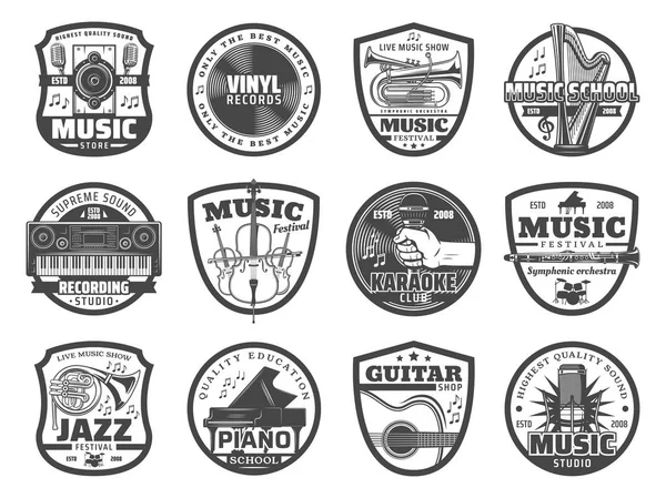 Instruments de musique, microphones, disques vinyles — Image vectorielle