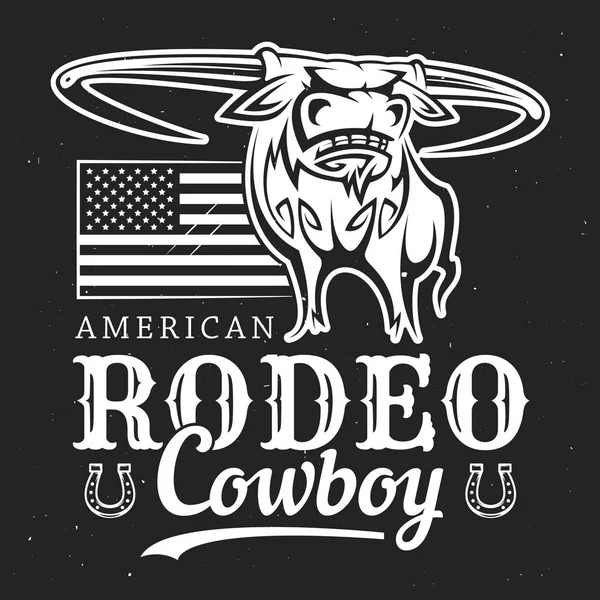 Bull kovbojský Rodeo, americká vlajka a podkova — Stockový vektor