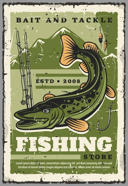 钓鱼店、鱼饵和鱼钩 — 图库矢量图片
