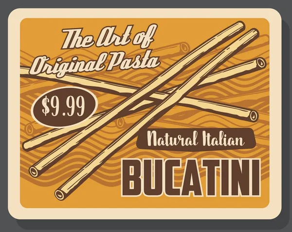 Bucatini Pasta Italiaanse schotel menu, dollar prijs — Stockvector