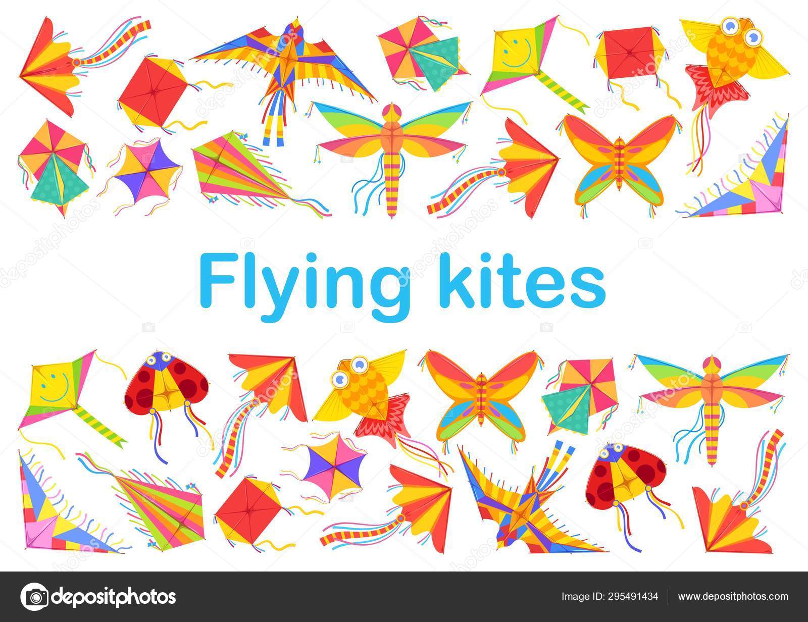 Kid cartoon kites animal, bird and butterfly shape Stock Vector Image