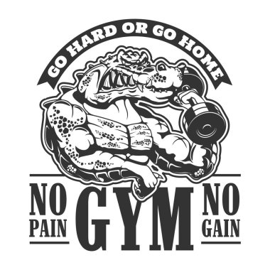 Gym spor kulübü rozeti, t-shirt kas timsah