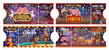 Sirk biletleri, hayvan hokkabazları ve palyaçolar gösterisi
