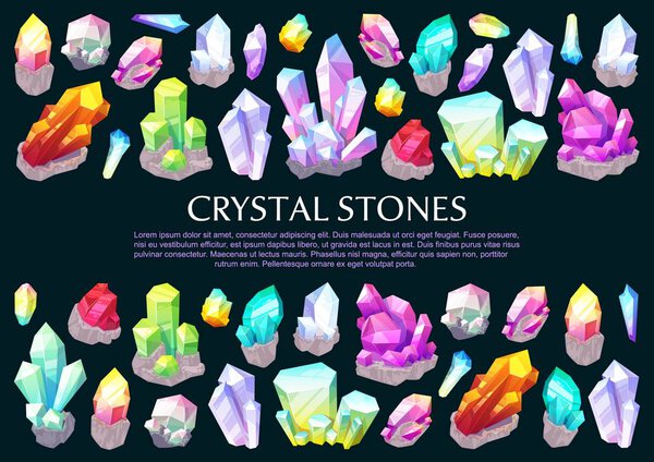 Crystal stones, precious gems and jewelry minerals