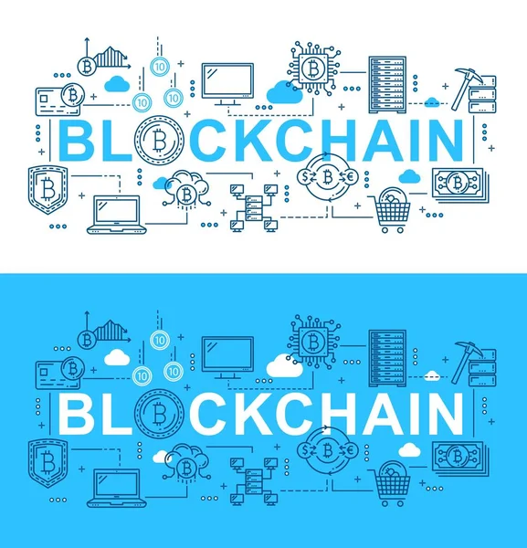 Bitcoin criptomoeda blockchain rede digital — Vetor de Stock