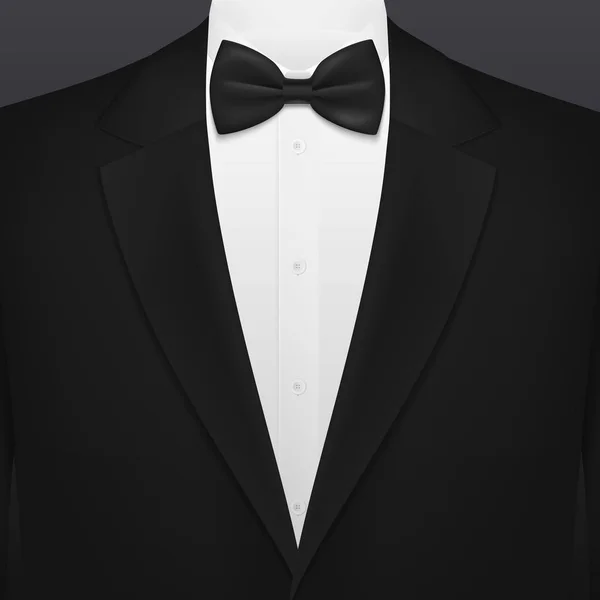 Traje de fumar negro, esmoquin caballero con corbata — Vector de stock