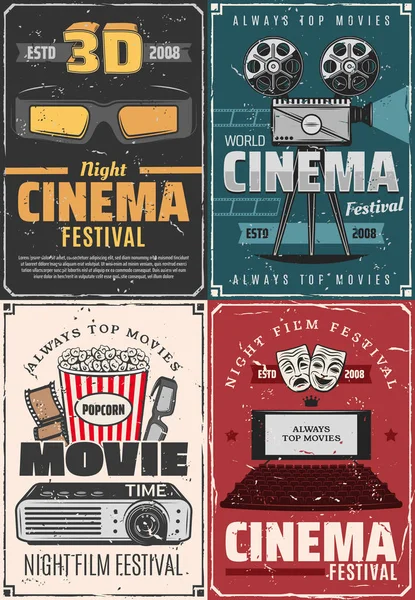3D cinema theater, movie night premiere festival — Stock Vector