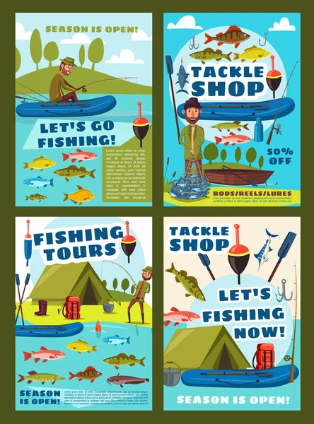 Horgásztó szezon, halász Camping tackle berendezések — Stock Vector