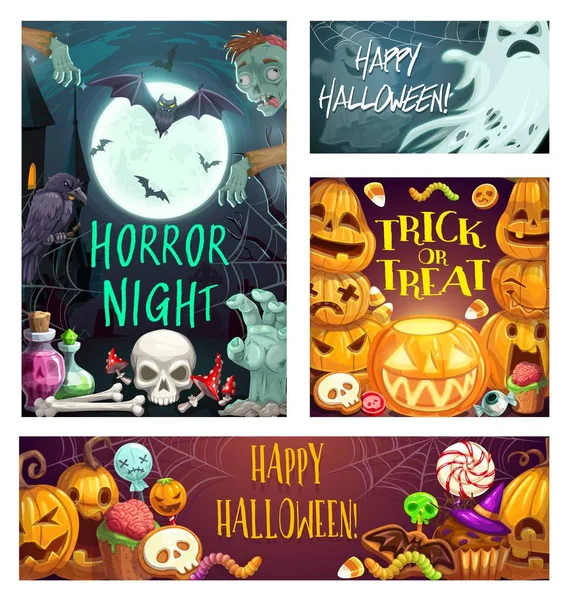 Horror night, Halloween party, trick or treats — Stock Vector