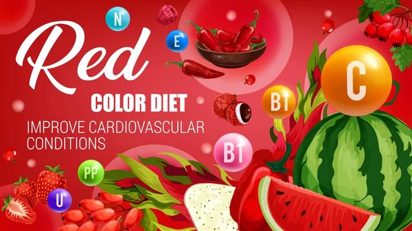 Alimento saludable, dieta de color rojo nutrición — Archivo Imágenes Vectoriales