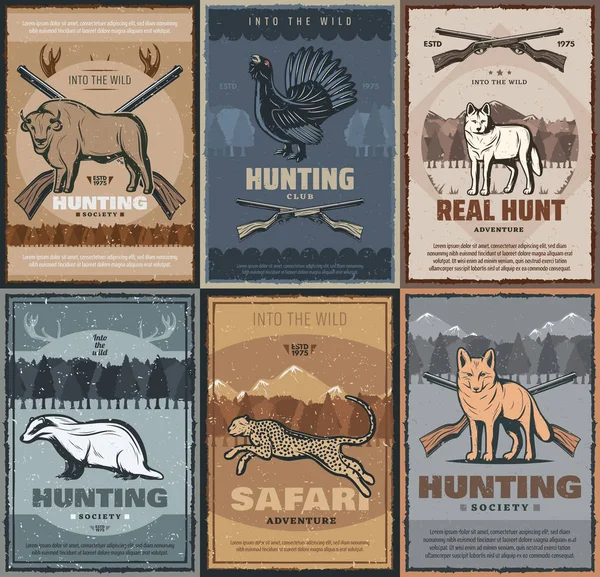 Hunter Club, jaktsäsongen äventyr vilda djur — Stock vektor