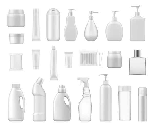 Contenitori cosmetici e bottiglie di plastica chimica — Vettoriale Stock