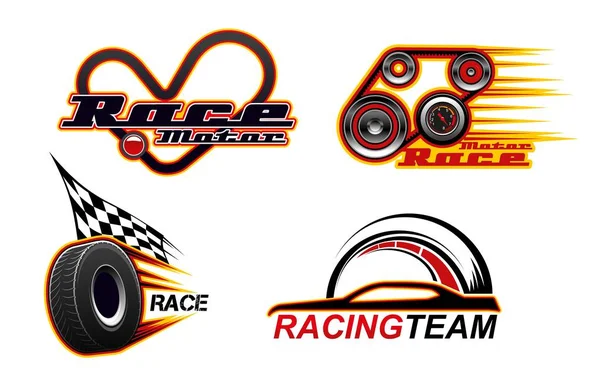 Carreras de coches, velocidad del motor arrastre iconos de velocidad de carreras — Vector de stock