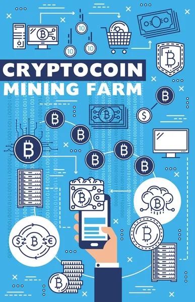 Cryptogeld Mining Farm, bitcoin blockchain — Stockvector