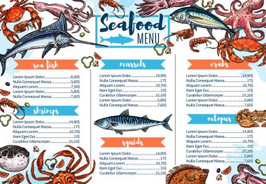 Deniz ürünleri restoran menüsü, balık gurme gıda kroki