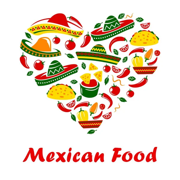 Mexican cuisine food heart, Mexico restaurant menu — Stock Vector