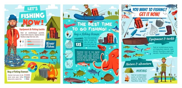 Halászat tenger gyümölcsei és tengeri halak fogás infographic — Stock Vector