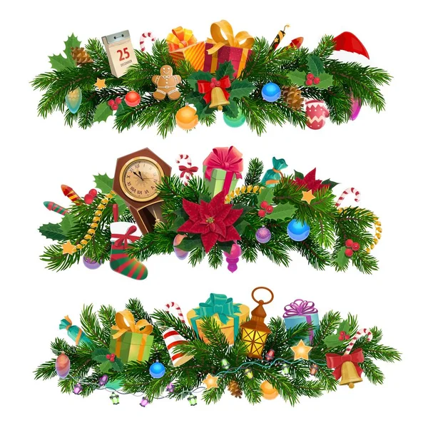 Vacanze invernali, composizioni decorative natalizie — Vettoriale Stock