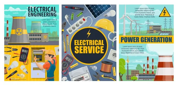 Elektricien service, engineering, energiecentrales — Stockvector