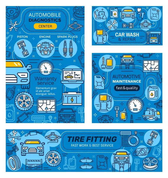 Vehículos: reparación, limpieza, diagnóstico de automóviles — Vector de stock