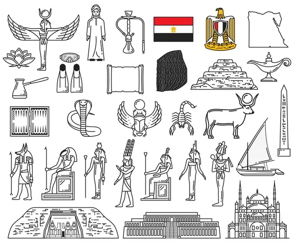 Egyptiska gudar, landmärken och religion symboler — Stock vektor