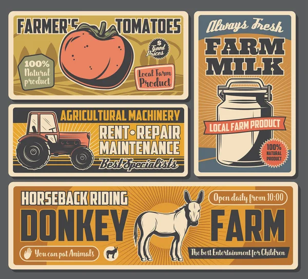 Mezőgazdaság. Növénytermesztés, Kertészet, zöldség, tejtermelés — Stock Vector