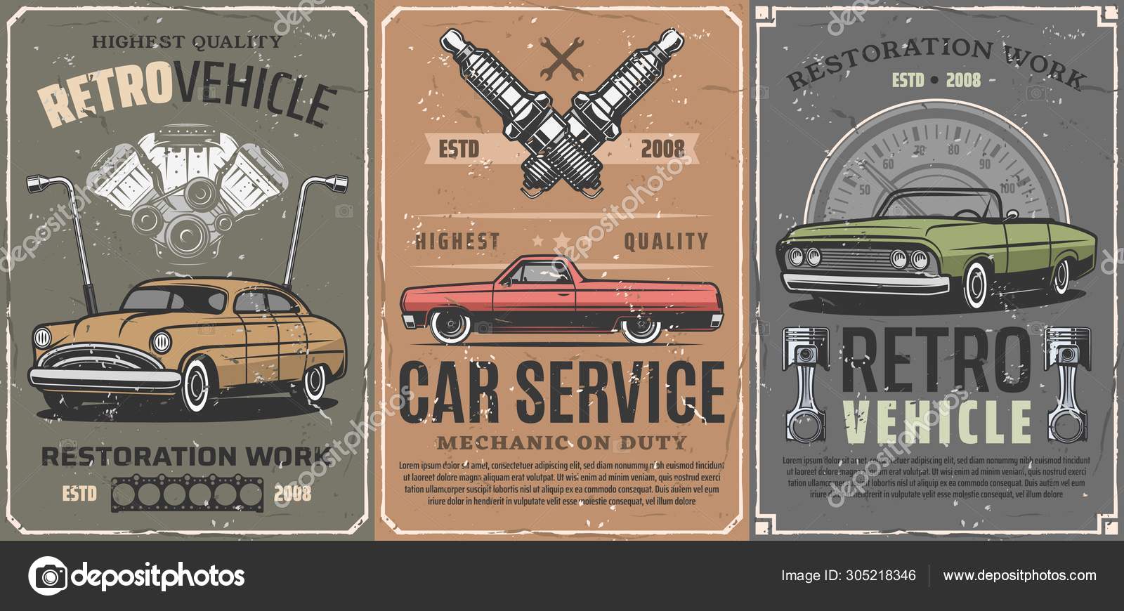 Repair Service Of Vintage Cars Restoration Stock Vector Image By C Seamartini 305218346