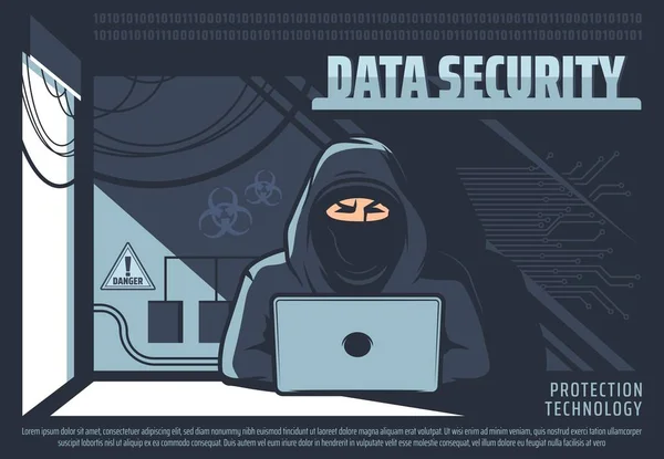 Unauthorized access to data, hacker with PC — Stock Vector