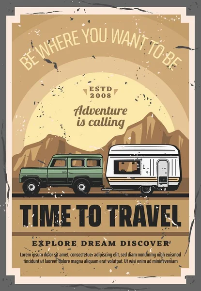 Caravane camping-car, voyage aventure — Image vectorielle